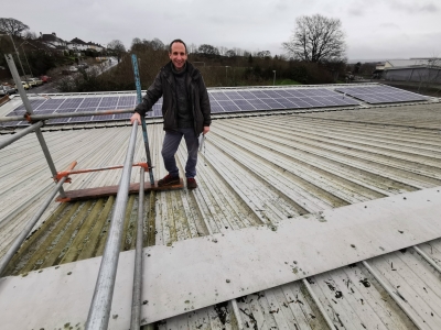 ECOE director and solar PV3 project manager Andy Extance with the installation at The Beacon Community Centre in 2020